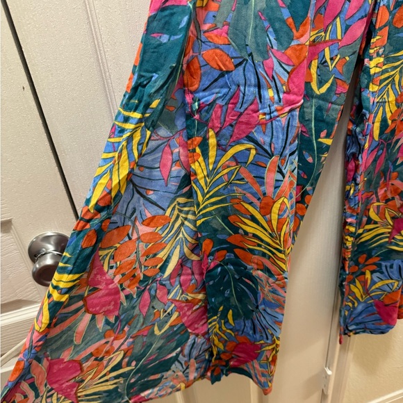 NWT Colorful Beach Coverup Pants Smocked Waistband Wide Leg with Side Slits - Picture 2 of 5